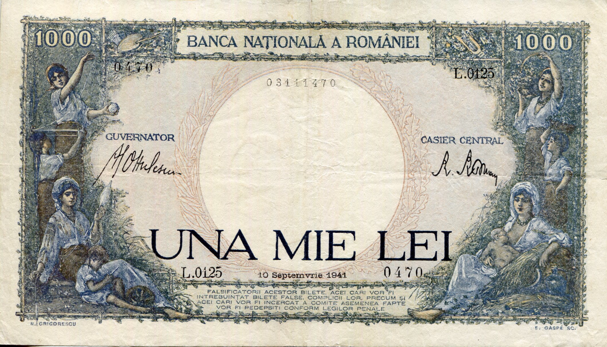 Romania  1,000 Lei F (See large scan) pick #: 52a