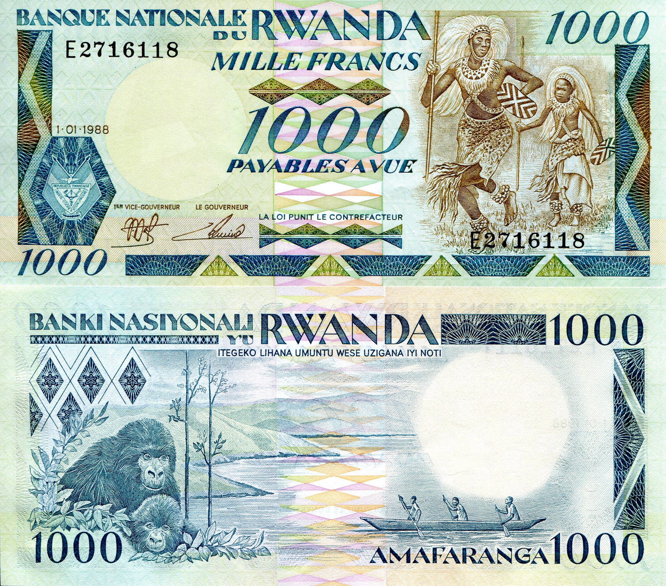 Rwanda 1,000 Francs UNC pick #: 21