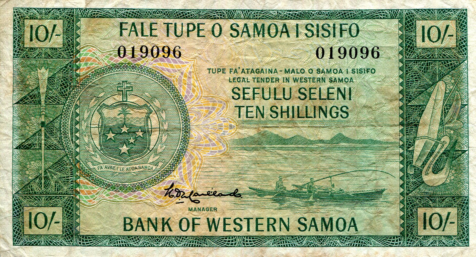 Samoa, Western 10 Shillings F/VG (see large scan) pick #: 13a