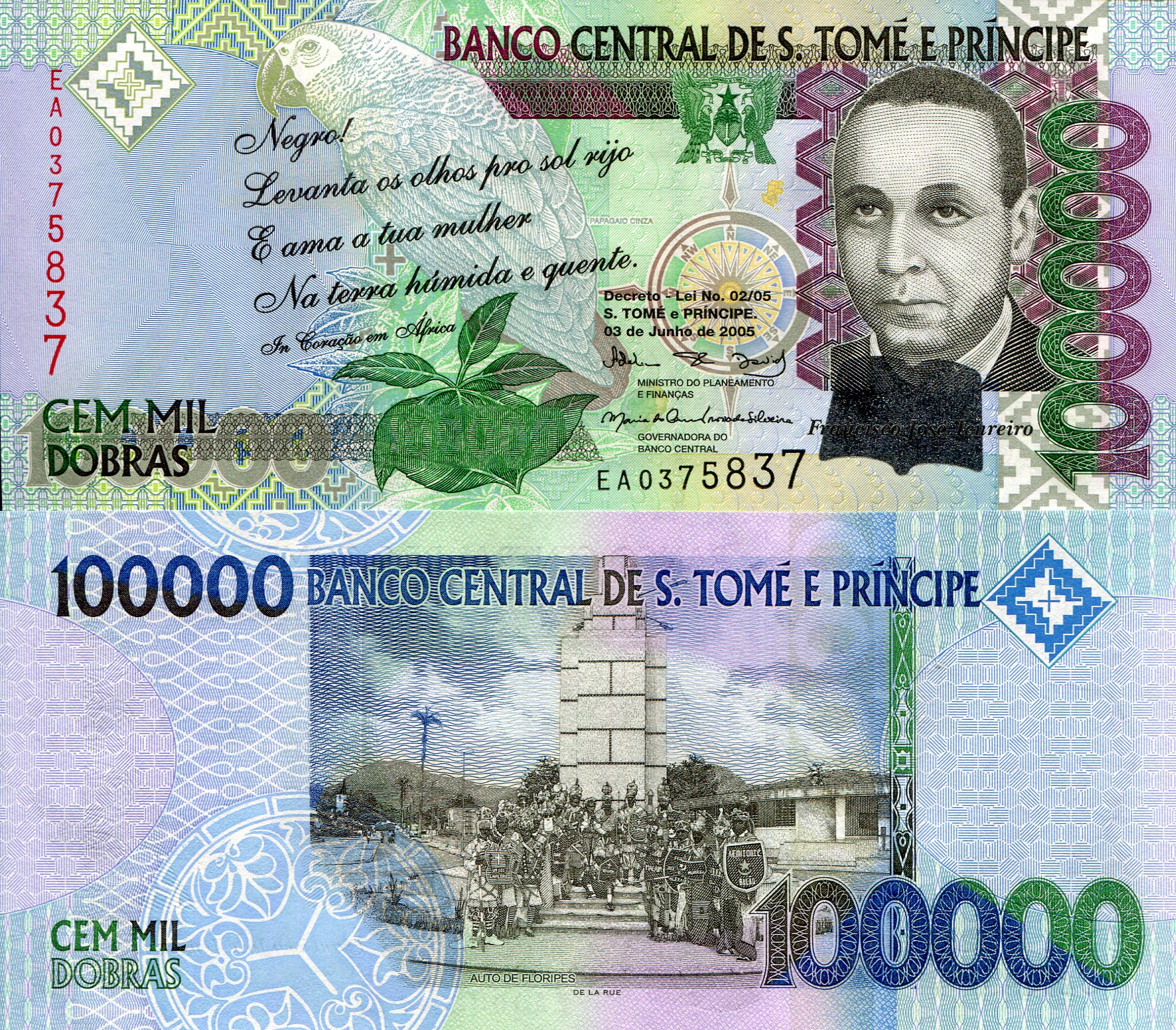 Sao Tome (Saint Thomas & Prince) 100,000 Dobras UNC pick #: 69
