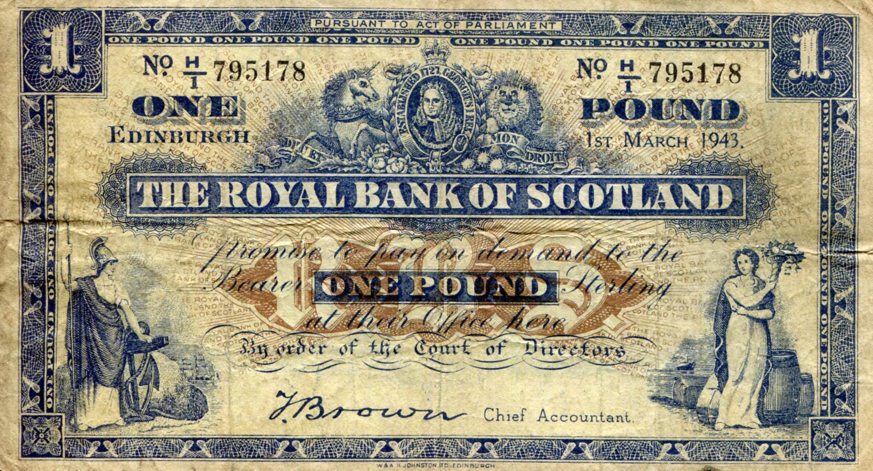 Scotland 1 Pound VG (See large scan) pick #: 322b