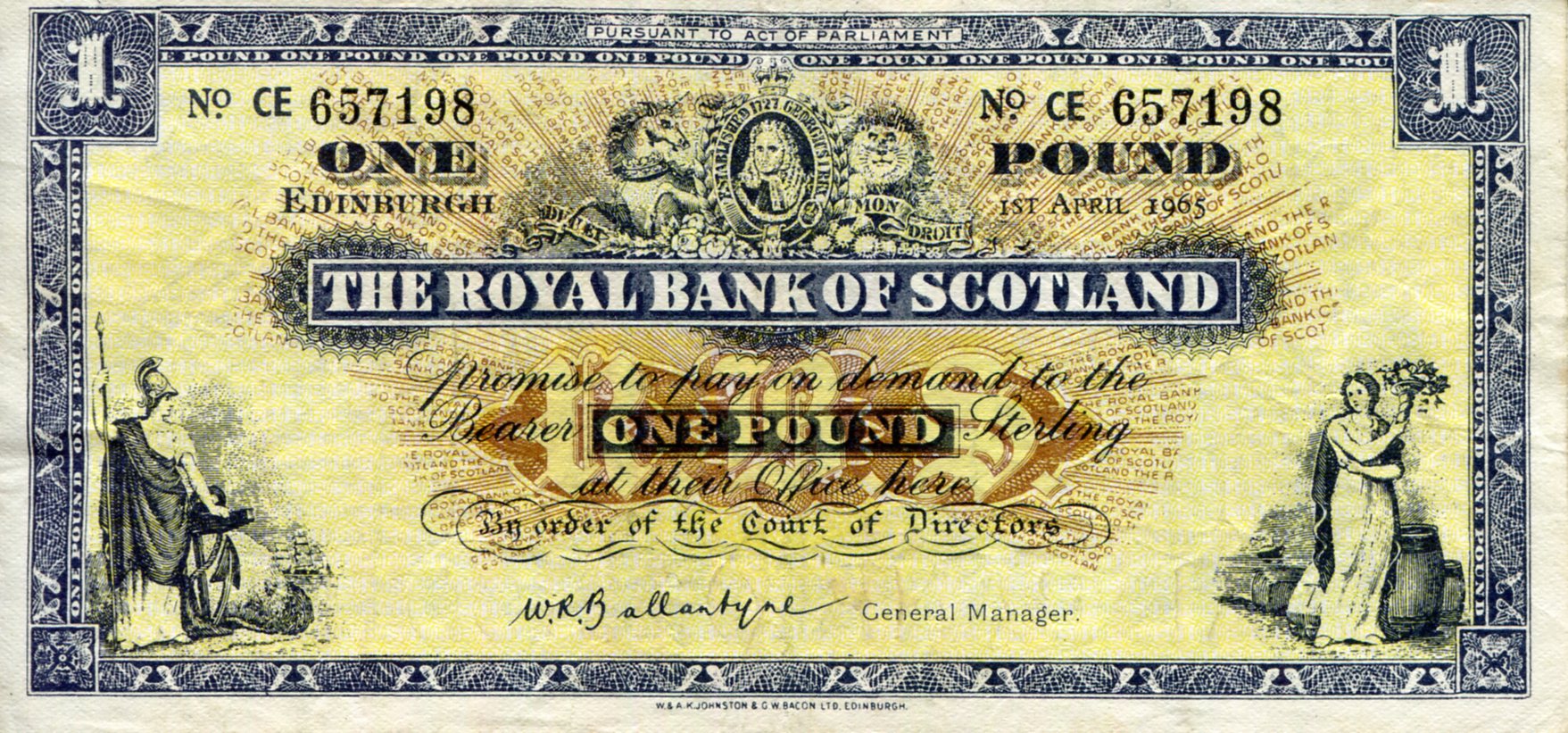 Scotland 1 Pound VG (see large scan) pick #: 325a