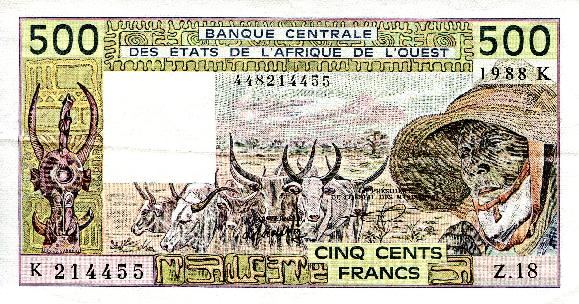 Senegal 500 Francs XF (2 hard folds) pick #: 706-Ka