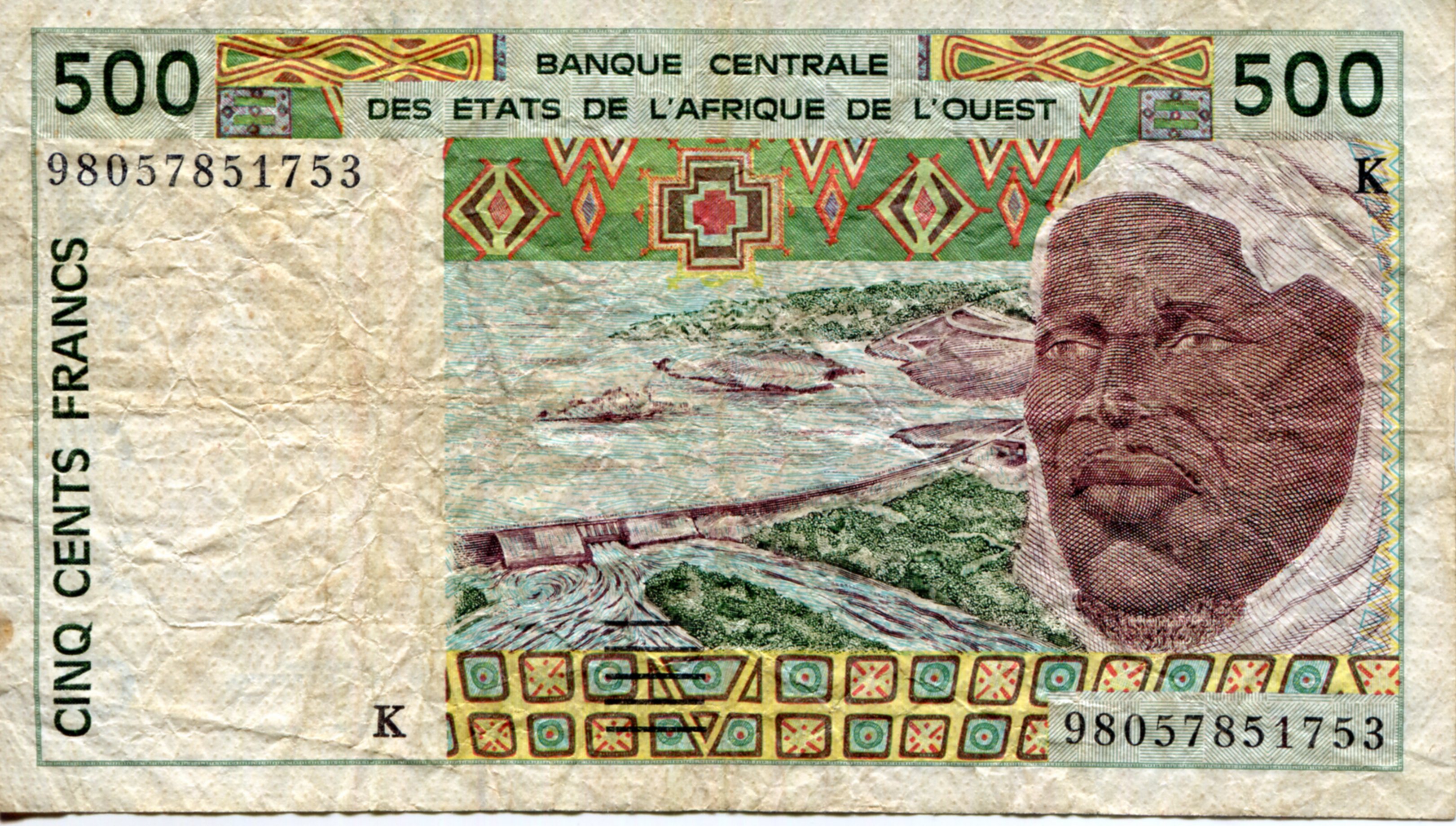 Senegal 500 Francs VG (See large scan) pick #: 710Ki