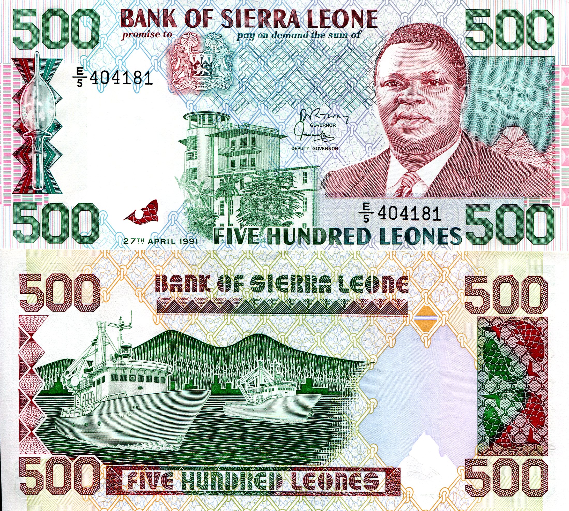 Sierra Leone 500 Leone UNC pick #: 19