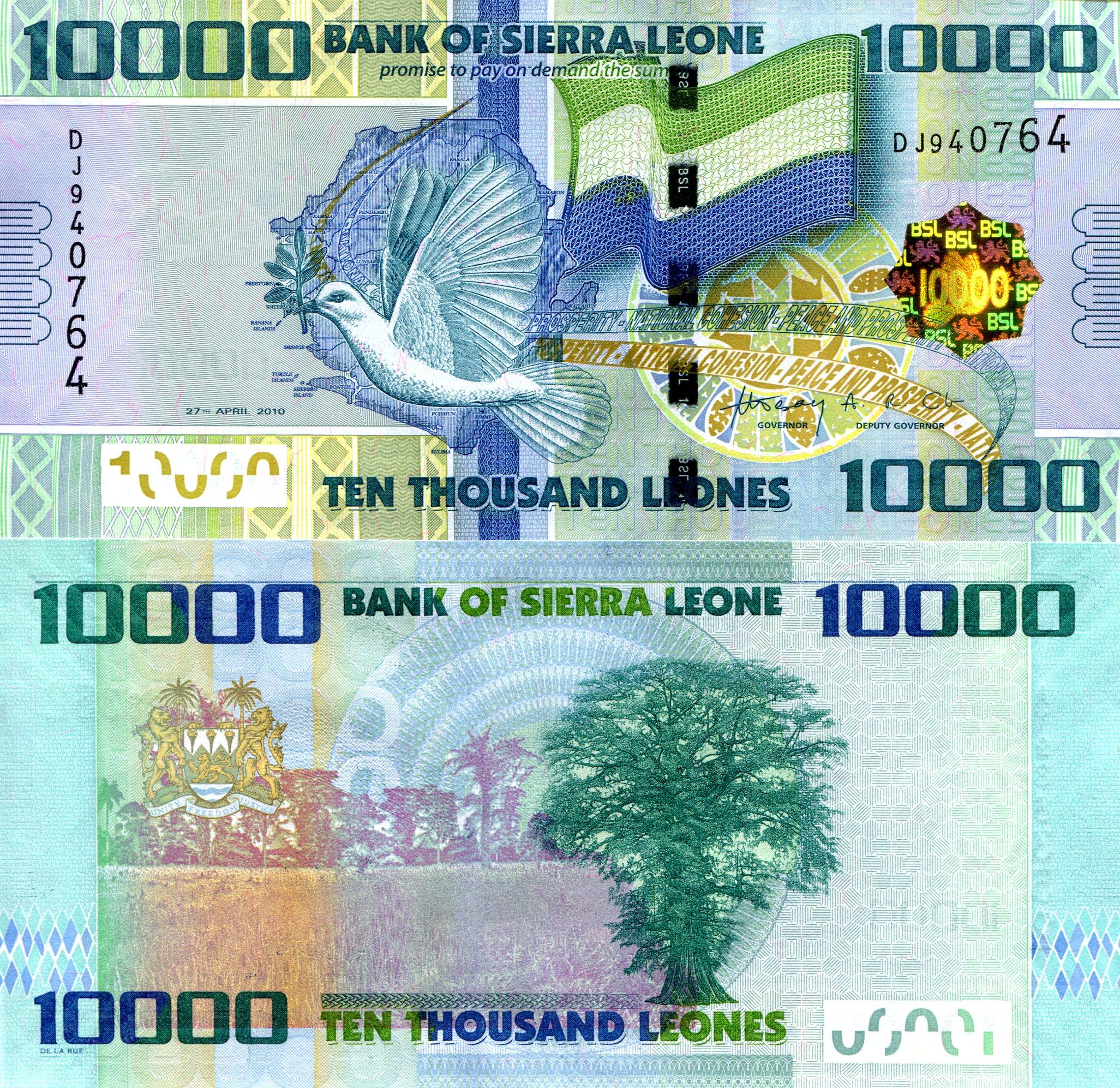 Sierra Leone 10,000 Leones UNC pick #: 33a