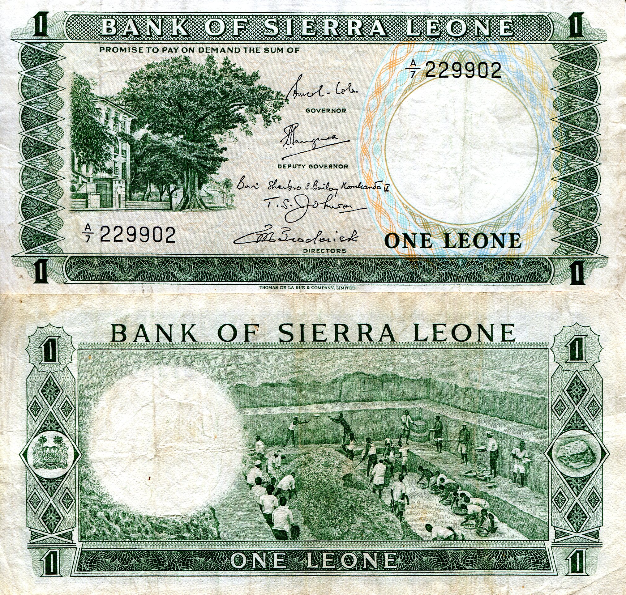 Sierra Leone 1 Leone VF/F (see large scan) pick #: 1b