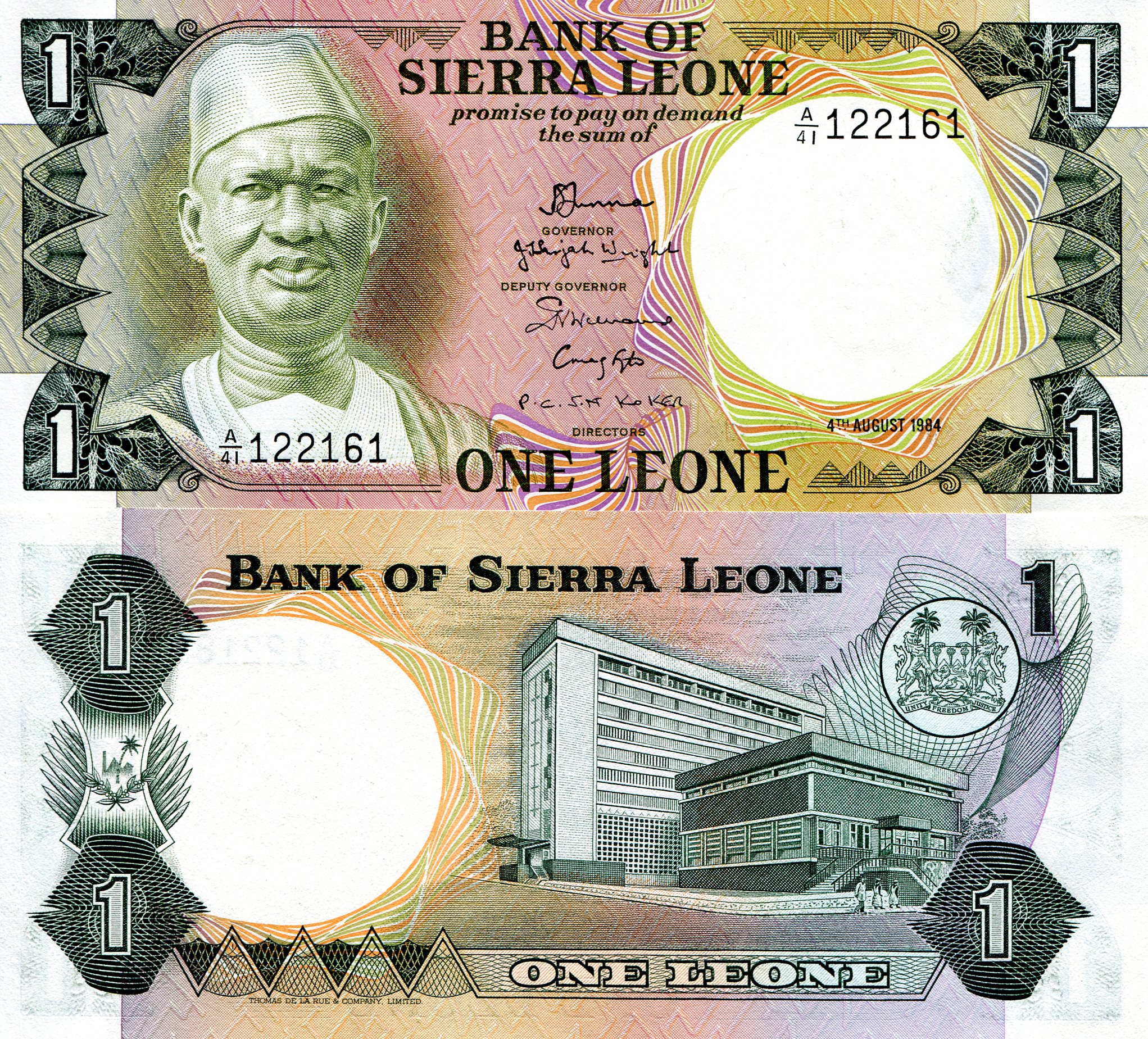 Sierra Leone 1 Leone aUNC (Minor BRH corner crease) pick #: 5e