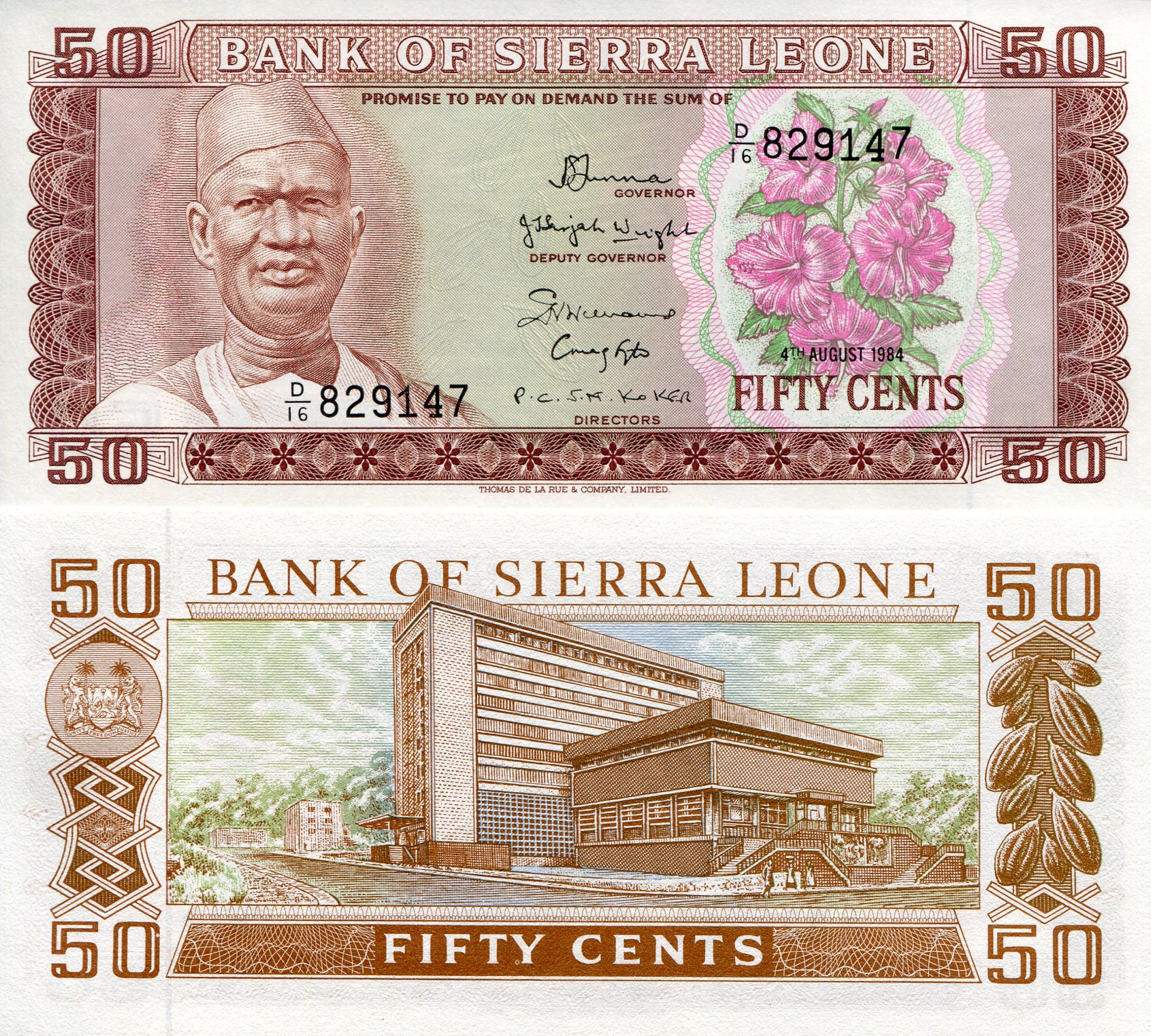 Sierra Leone 50 Cents UNC pick #: 4e