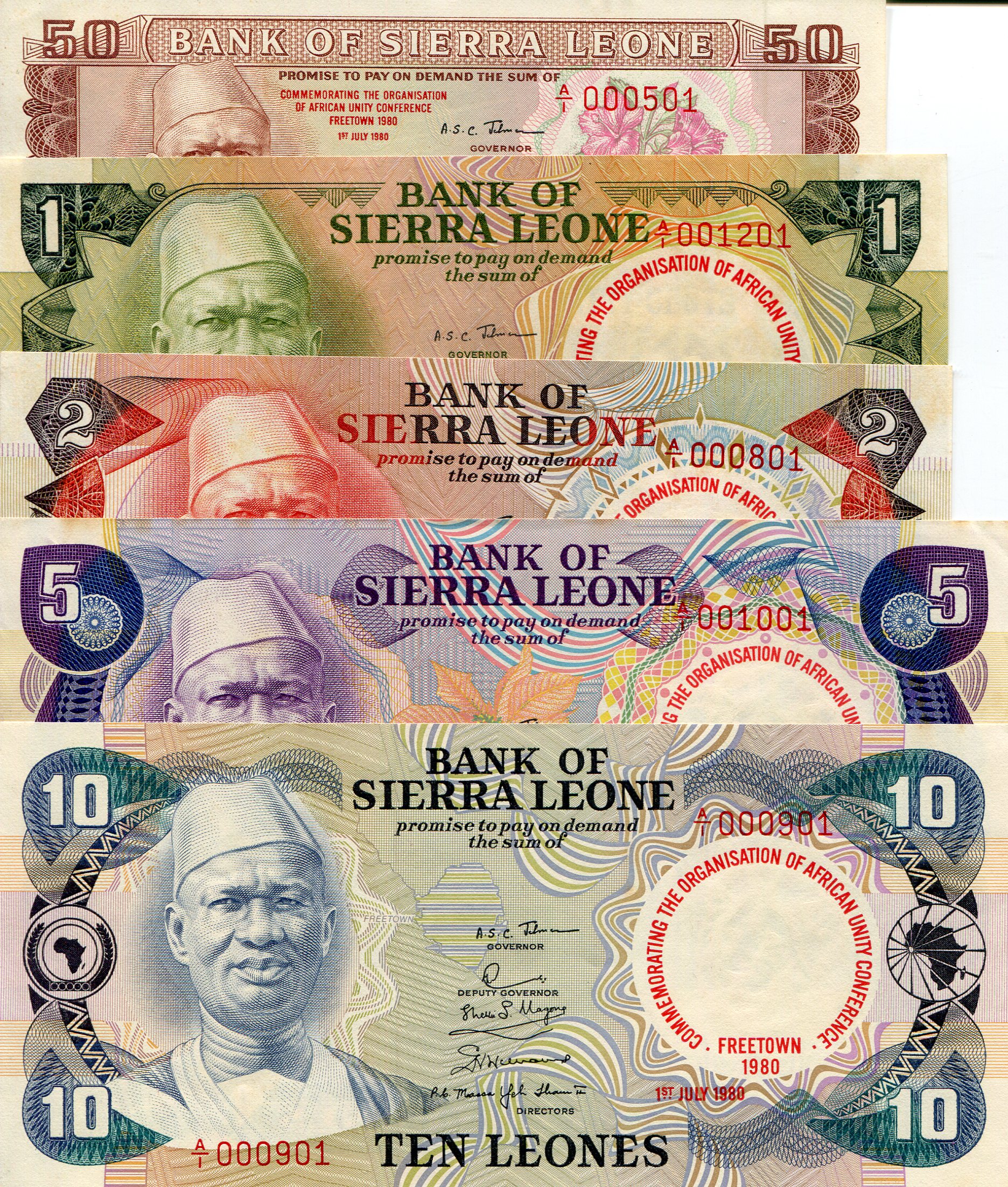 Sierra Leone 50 - 10 Cents - Leone aUNC/XF (see large scan) pick #: 9 - 13