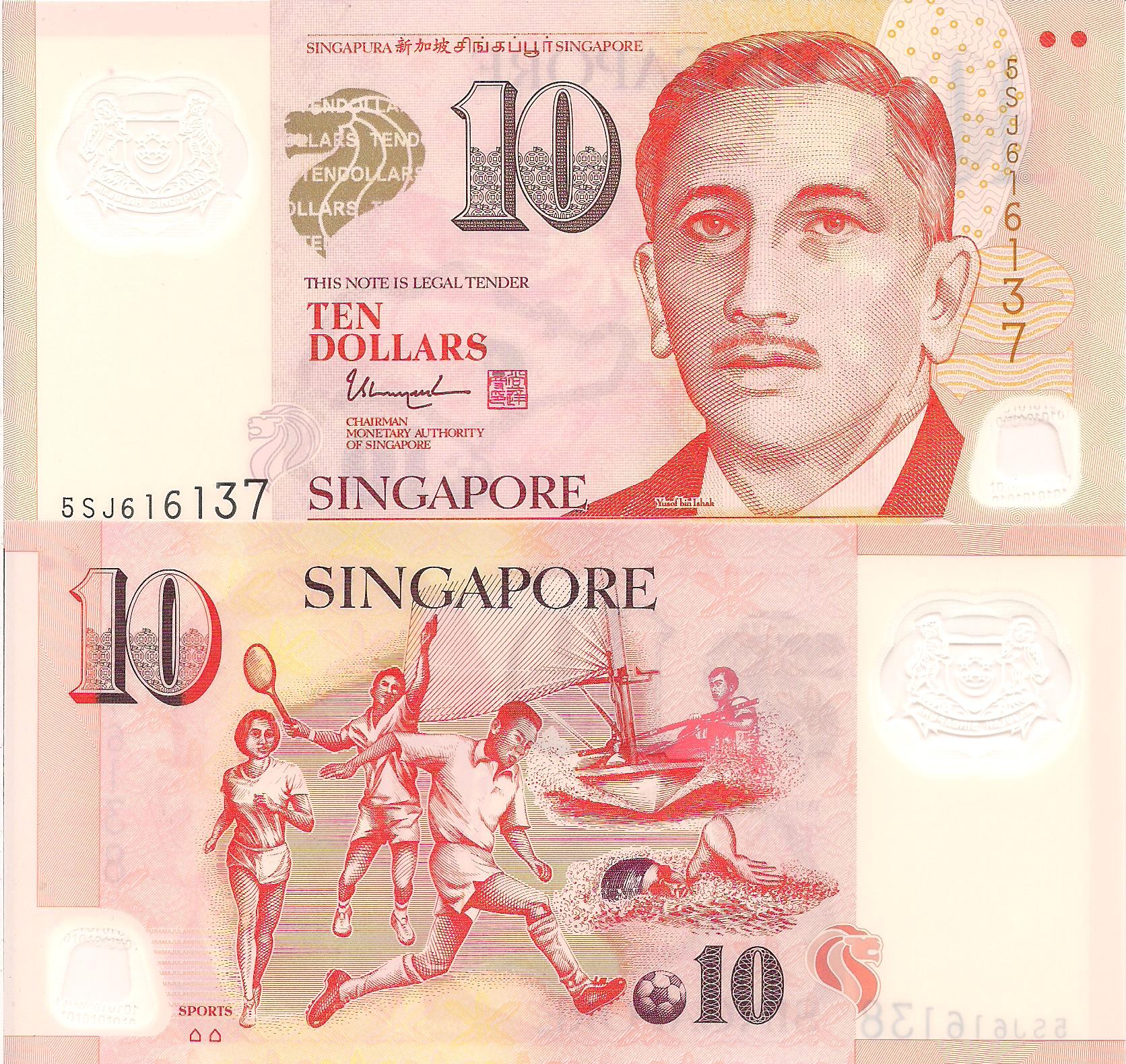Singapore 10 Dollars UNC pick #: 48L