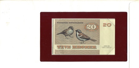 Denmark 20 Kroner UNC (looks UNC) envelope has wear pick #: NP-1b