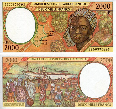 Central African Republic 2,000 Francs Pick Number: 303Ff aUNC (small top edge marks) Banknote