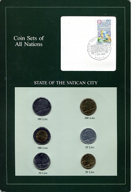 Vatican City 10-500 Lire UNC (Board may have some wear)