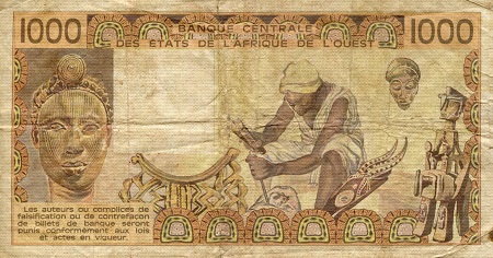 Niger 1,000 Francs F/VG (See large scan) Pinholes pick #: 607Ha1