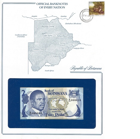 Botswana 2 Pula Pick Number: NP - 3 Note looks UNC - Envelope has wear Banknote