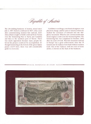 Austria 20  Shillings UNC (looks UNC) envelope has wear pick #: NP-1