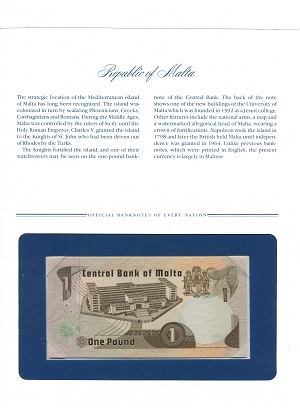 Malta 1 Lira UNC (looks UNC) envelope has wear pick #: NP-1