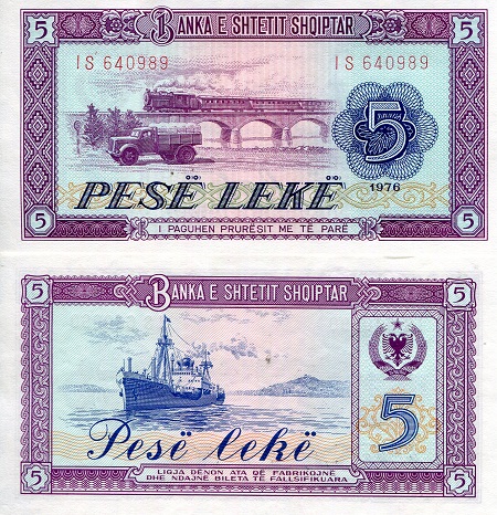 Albania 5 Leke Pick Number: 42 UNC Banknote