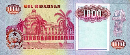 Angola 1,000 Kwanzas XF (Foxing)  pick #: 129b