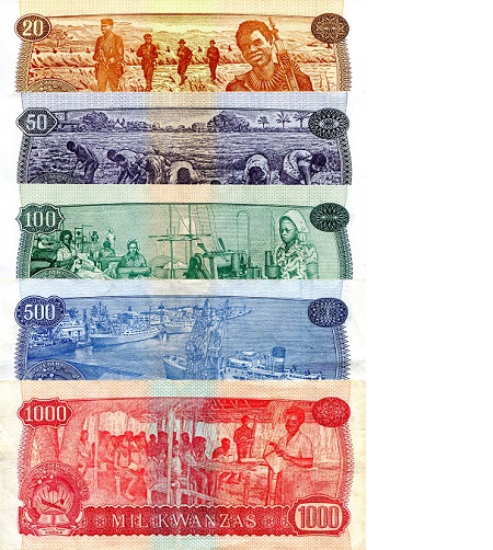 Angola 20 - 1,000 Kwanza UNC to XF- pick #: 109 - 113