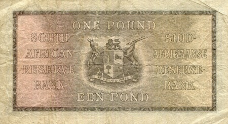 South Africa 1 Pound VF (see large scan) pick #: 84f