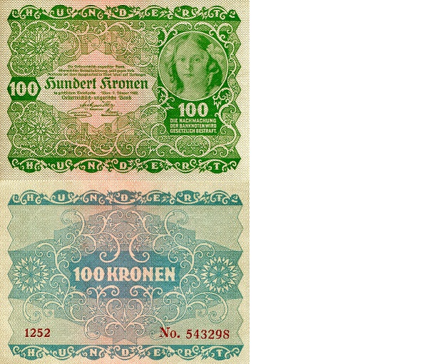 Austria 100 Kronen Pick Number: 77 aUNC Banknote