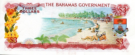Bahamas  3 Dollars aUNC (see scan) pick #: 19a