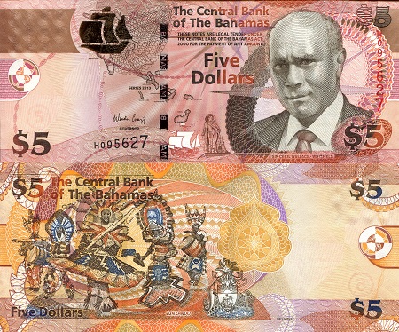 Bahamas 5 Dollars Pick Number: 72A UNC Banknote