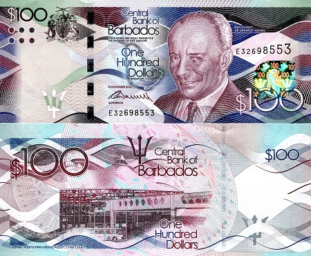 Barbados 100 Dollars Pick Number: 78b UNC Banknote