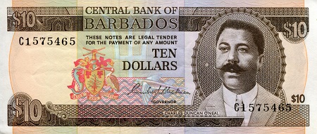 Barbados 10 Dollars Pick Number: 33a aUNC (See large scan) Banknote