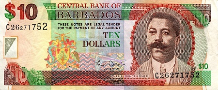 Barbados 10 Dollars Pick Number: 62 VF/F (see scan) Banknote