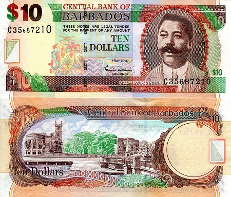 Barbados 10 Dollars Pick Number: 68a UNC Banknote