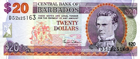 Barbados 20 Dollars Pick Number: 63A VF (see scan) Banknote