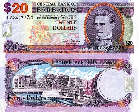 Barbados 20 Dollars Pick Number: 63b VF (see scan) Banknote