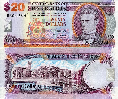 Barbados 20 Dollars Pick Number: 69a UNC Banknote
