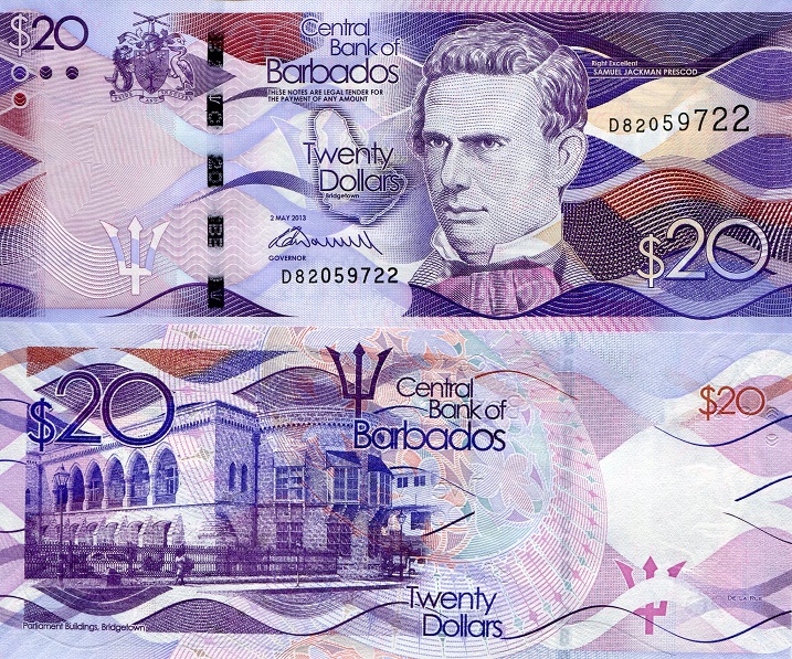 Barbados 20 Dollars Pick Number: 76a UNC Banknote
