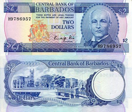Barbados 2 Dollars Pick Number: 36b UNC Banknote