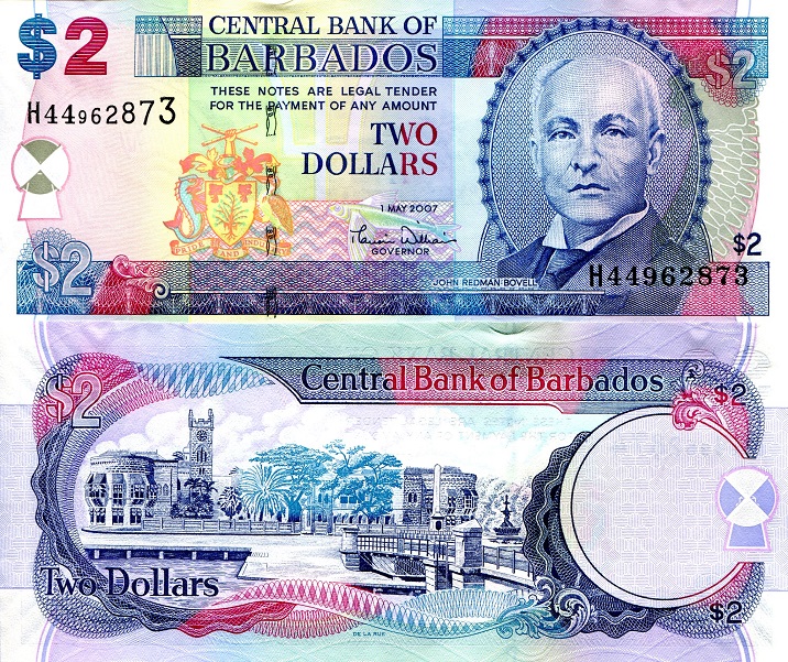 Barbados 2 Dollars Pick Number: 66a UNC Banknote