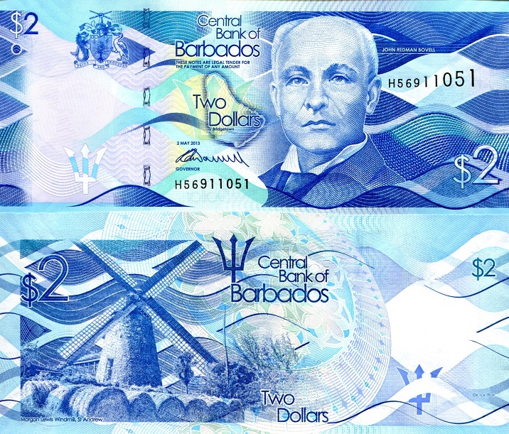Barbados 2 Dollars Pick Number: 73 UNC Banknote