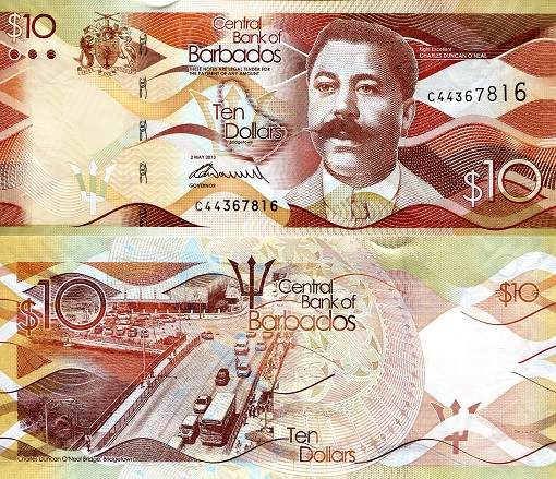 Barbados 10 Dollars Pick Number: 75 UNC Banknote