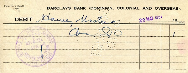 South Africa Barclays Bank Debit Slip Not Graded (see large scan)