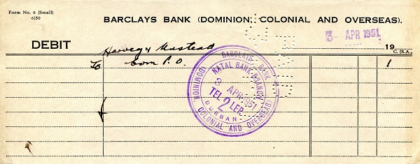 South Africa Barclays Bank Debit Slip Not Graded (see large scan)