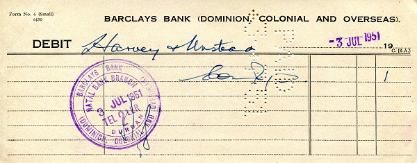 South Africa Barclays Bank Debit Slip Not Graded (see large scan)