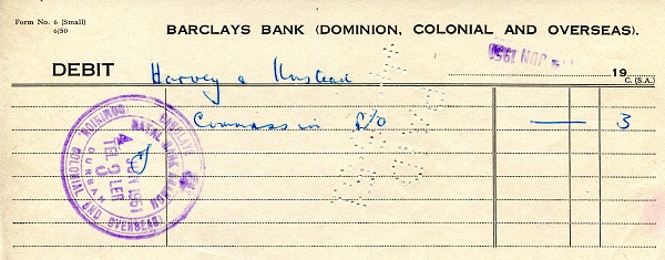 South Africa Barclays Bank Debit Slip Not Graded (see large scan)