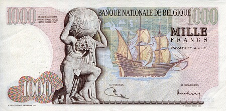 Belgium 1,000 Francs XF (see large scan) pick #: 136b