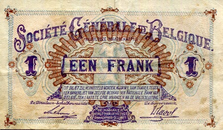 Belgium 1 Franc VG (See large scan) pick #: 86b