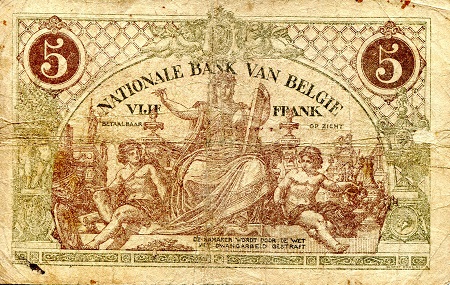Belgium 5 Francs VG/G (see large scan) pick #: 75b