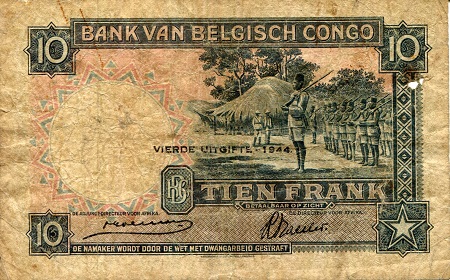 Belgian Congo 10 Francs VG (see large scan) pick #: 14D