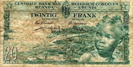 Belgian Congo 20 Francs VG (See large scan) pick #: 31d